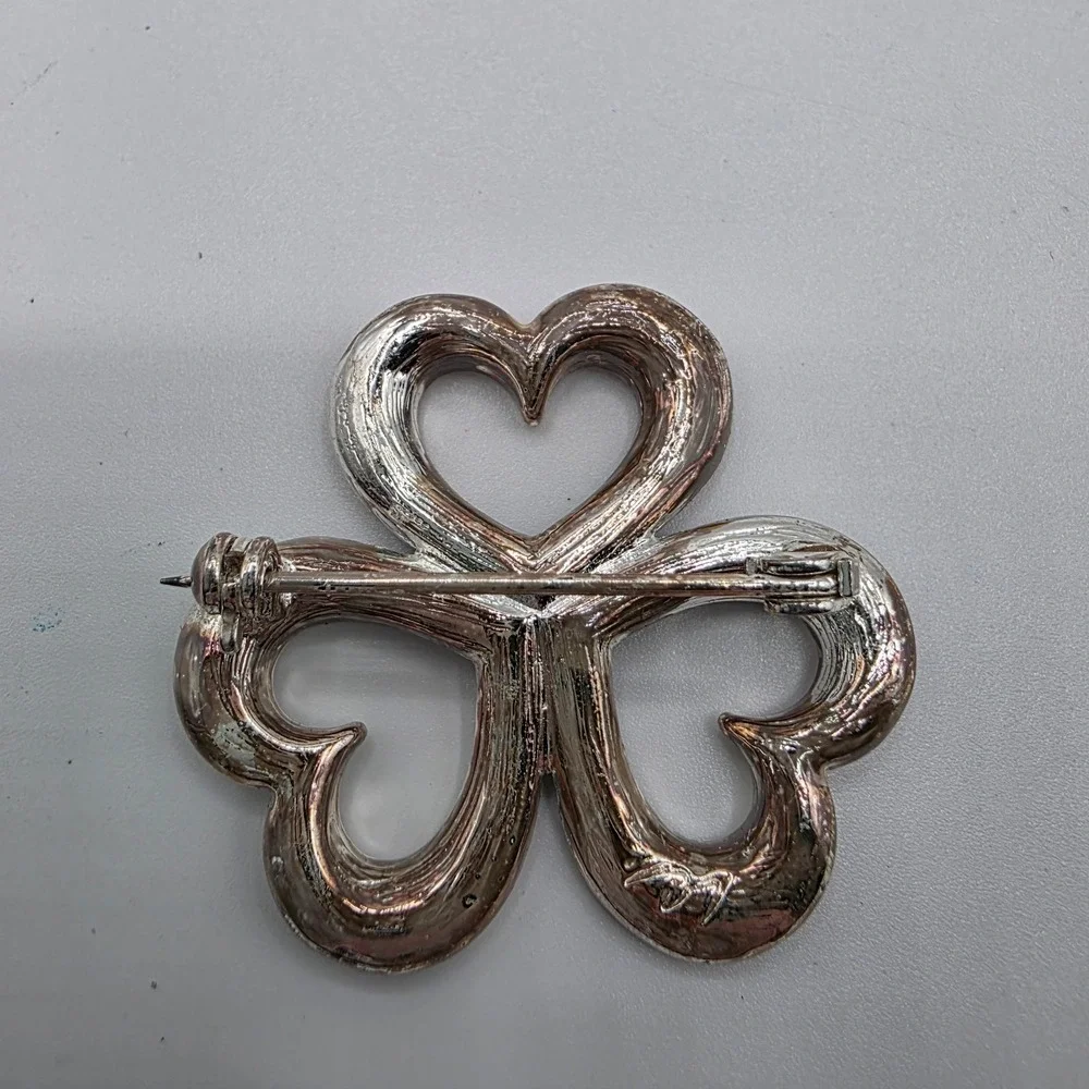 Vintage Liz Claiborne Silver Tone 3 Heart Multicolor Rhinestones Brooch Pin 1.5